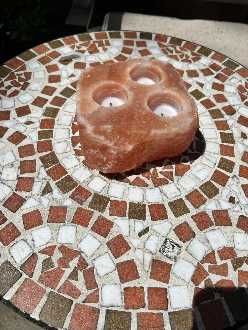 Himalayan Salt Tealight Holder - Orange Pink Block - Picture 2 of 4